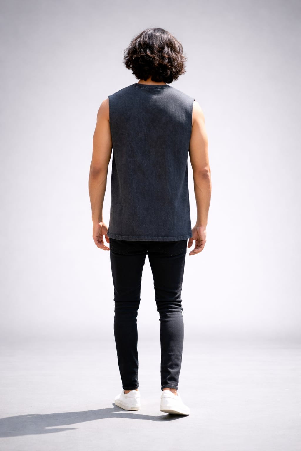 Men’s Charcoal Black Acid Wash Sleeveless Oversized T-Shirt