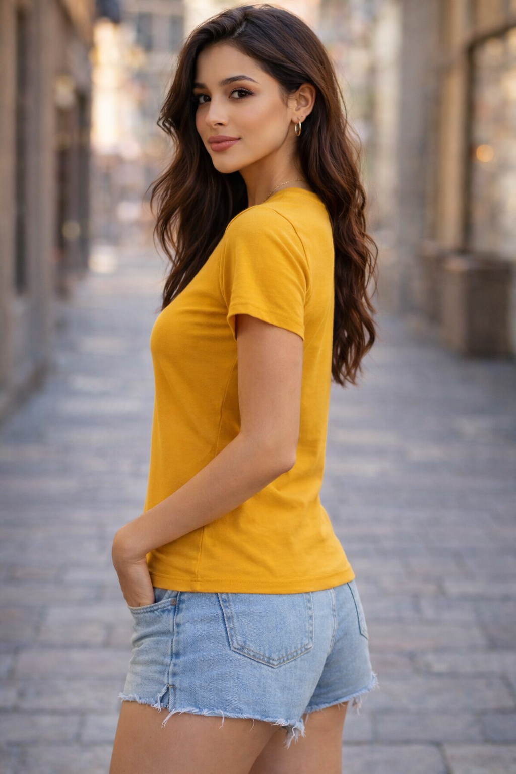 Mustard Yellow Crew Neck Cotton T-Shirt for Women (Everyday Casual Essential)