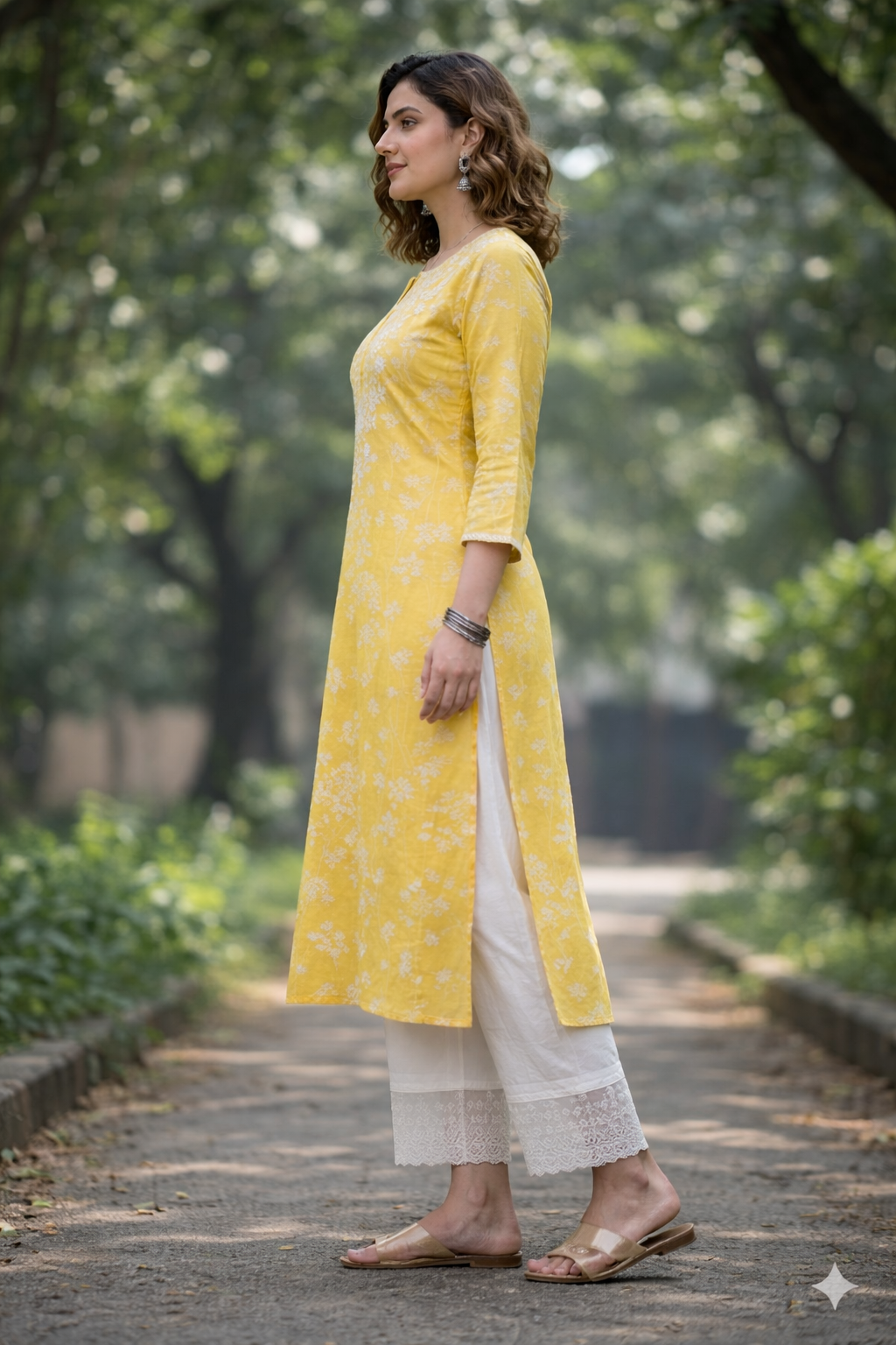 Sunshine Yellow Floral Chikankari Cotton Kurta Set