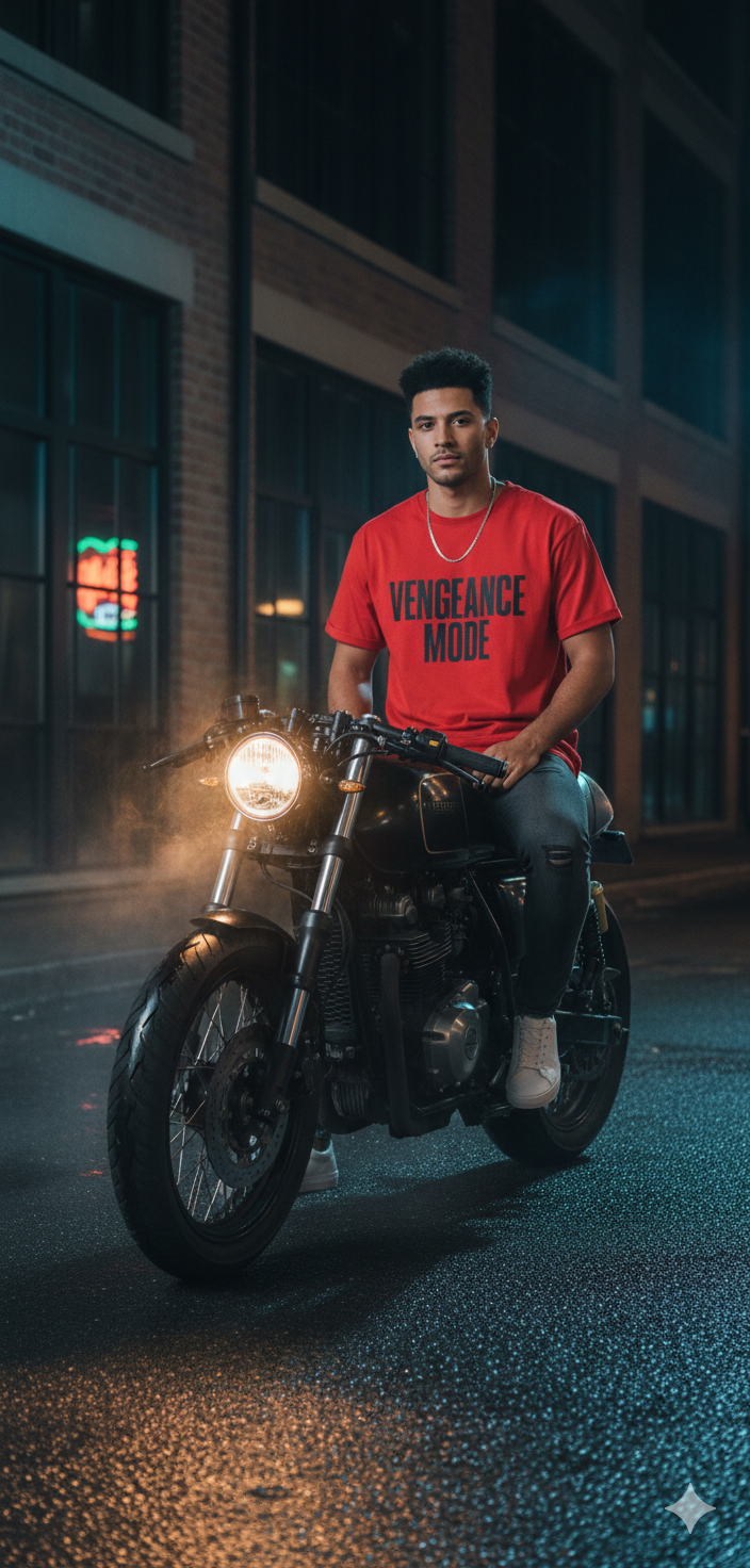 Vengeance Mode Graphic Printed T-Shirt – Bold Streetwear Style (Red)