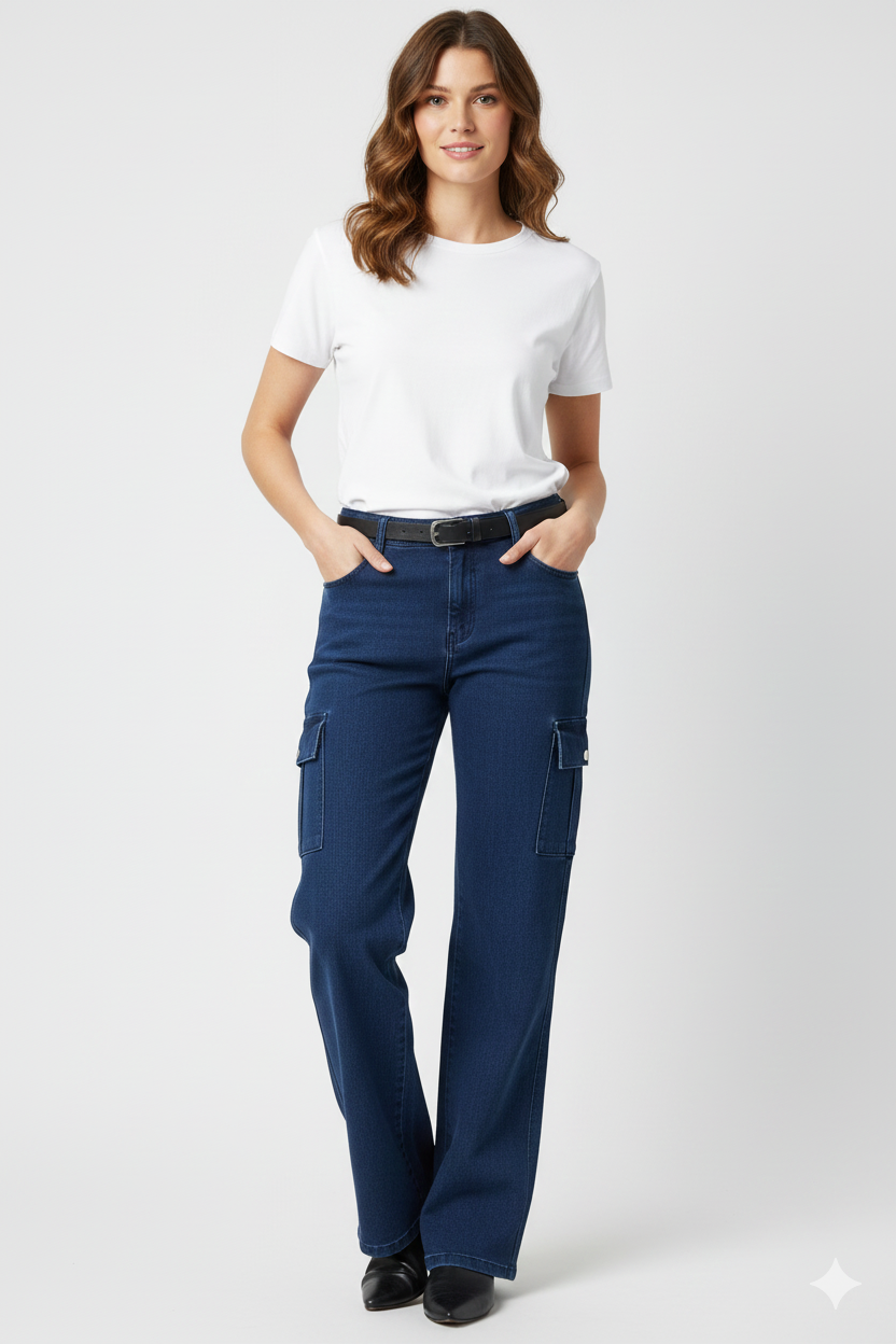 Women’s Straight-Fit Cargo Denim Jeans