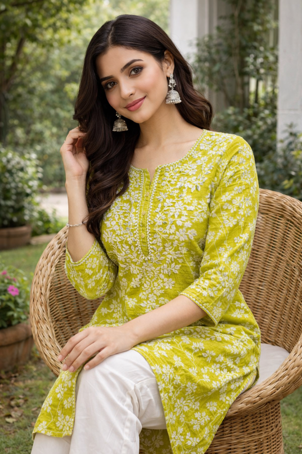 Lime Green Bloom Chikankari Kurta Set