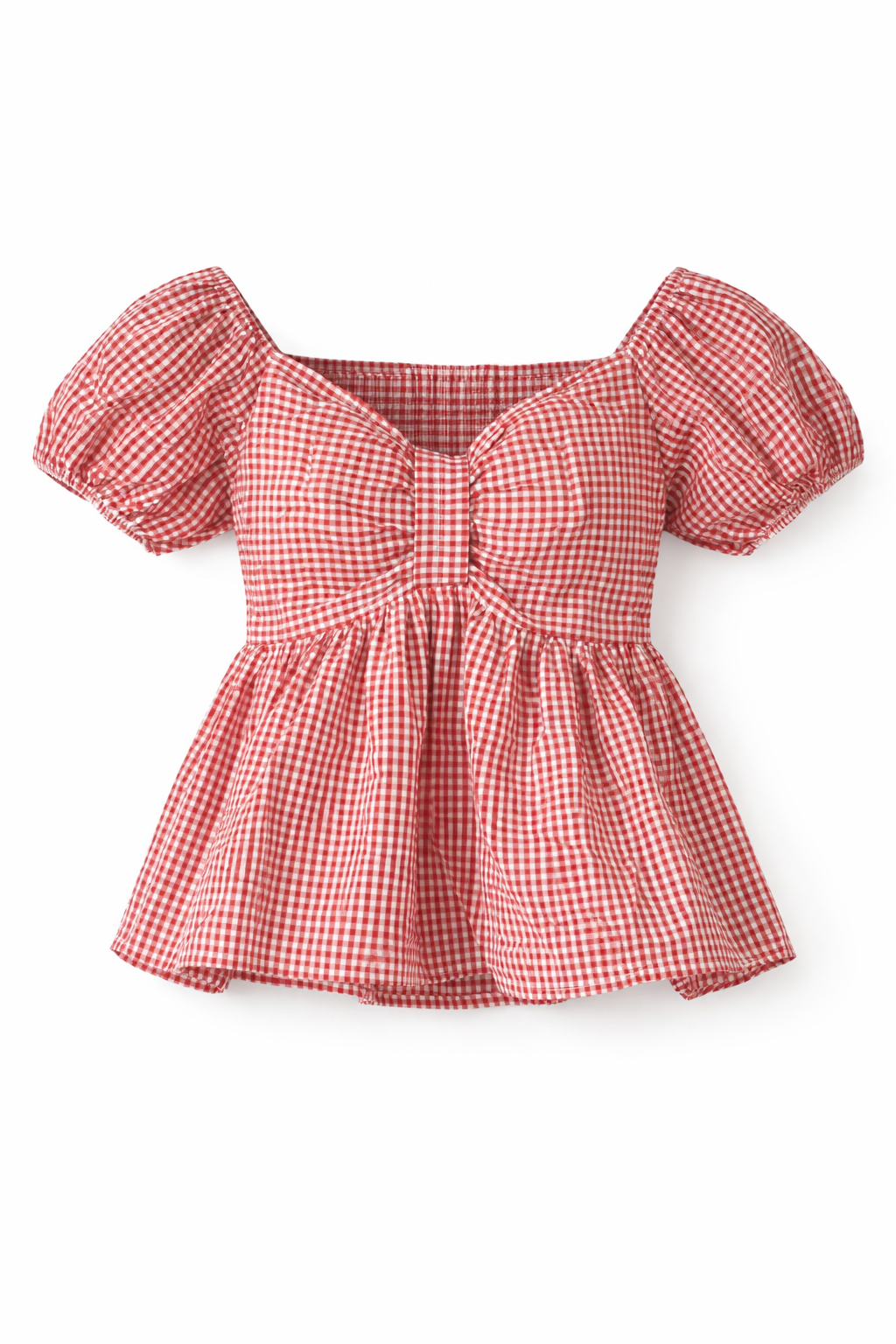 Women Red Gingham Peplum Top