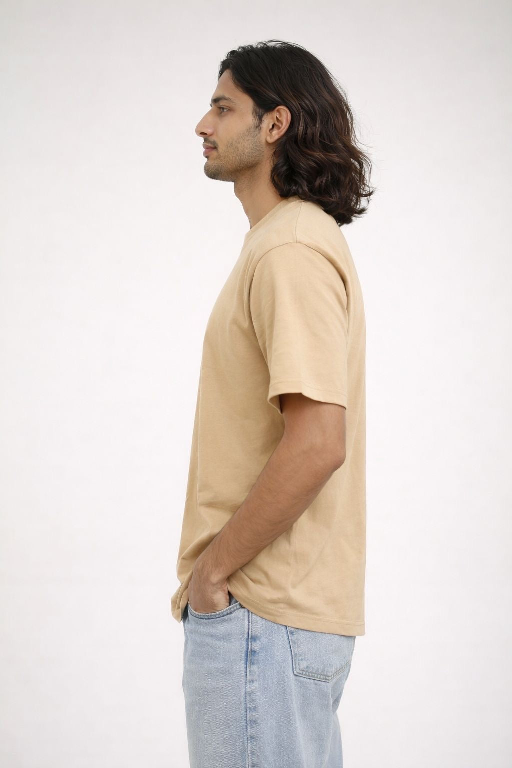 Men’s Solid Crew Neck T-Shirt – Sand Beige