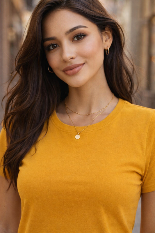 Mustard Yellow Crew Neck Cotton T-Shirt for Women (Everyday Casual Essential)