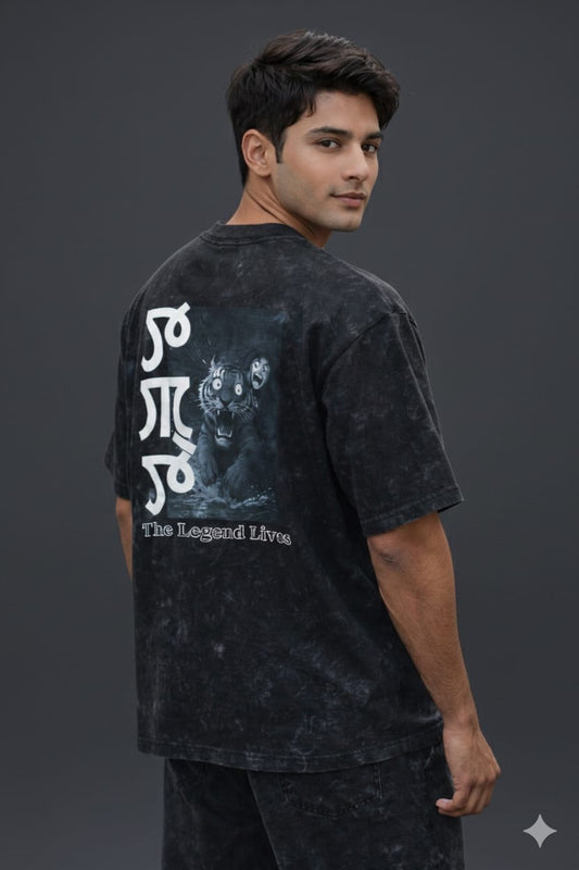 Men’s Black Acid Wash Oversized Graphic T-Shirt – The Legend Lives