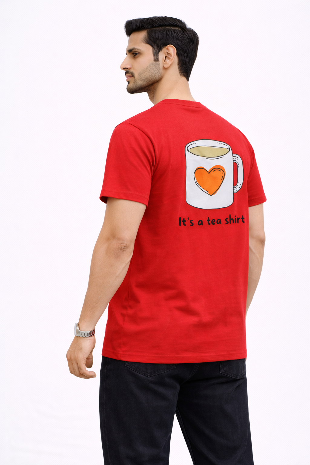 Tea Shirt Pun Graphic T-Shirt – Cute & Punny Back Print (Red)