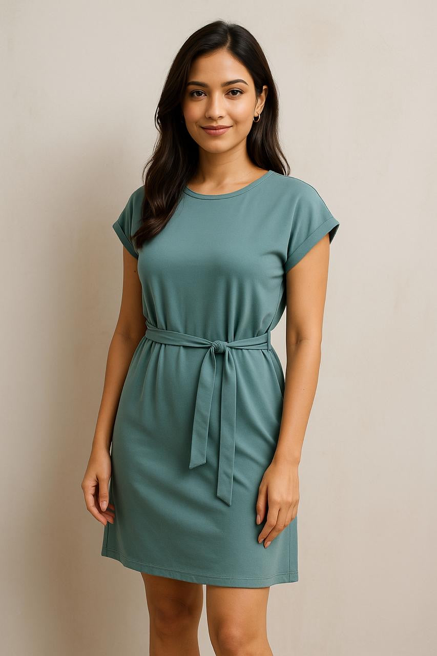 Seafoam Green Tie-Waist Shift Dress