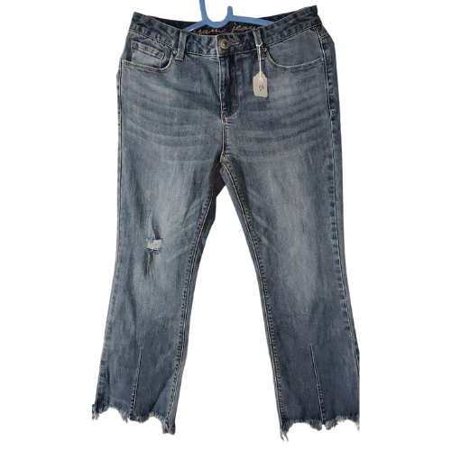 Distressed Raw Hem Straight-Leg Jeans