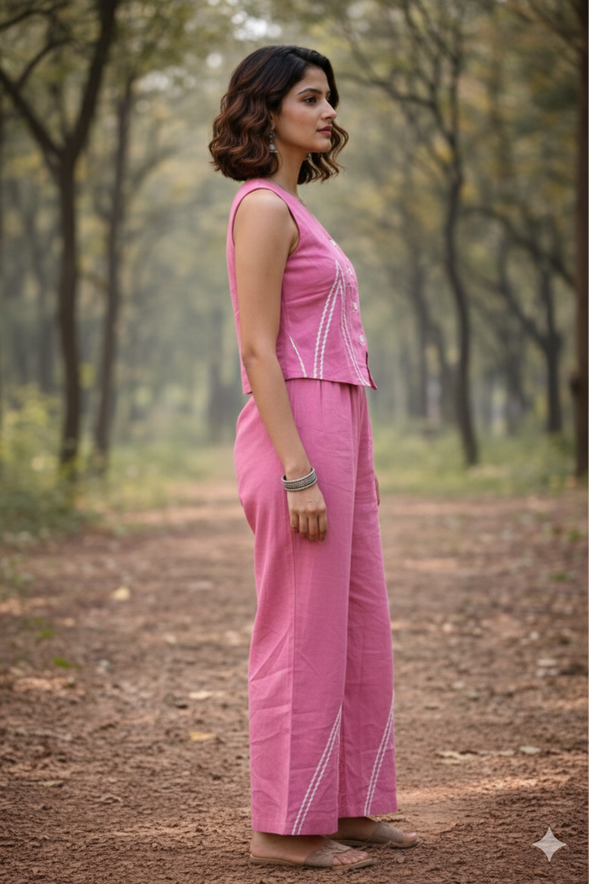 Rose Pink Sleeveless Embroidered Co-ord Set