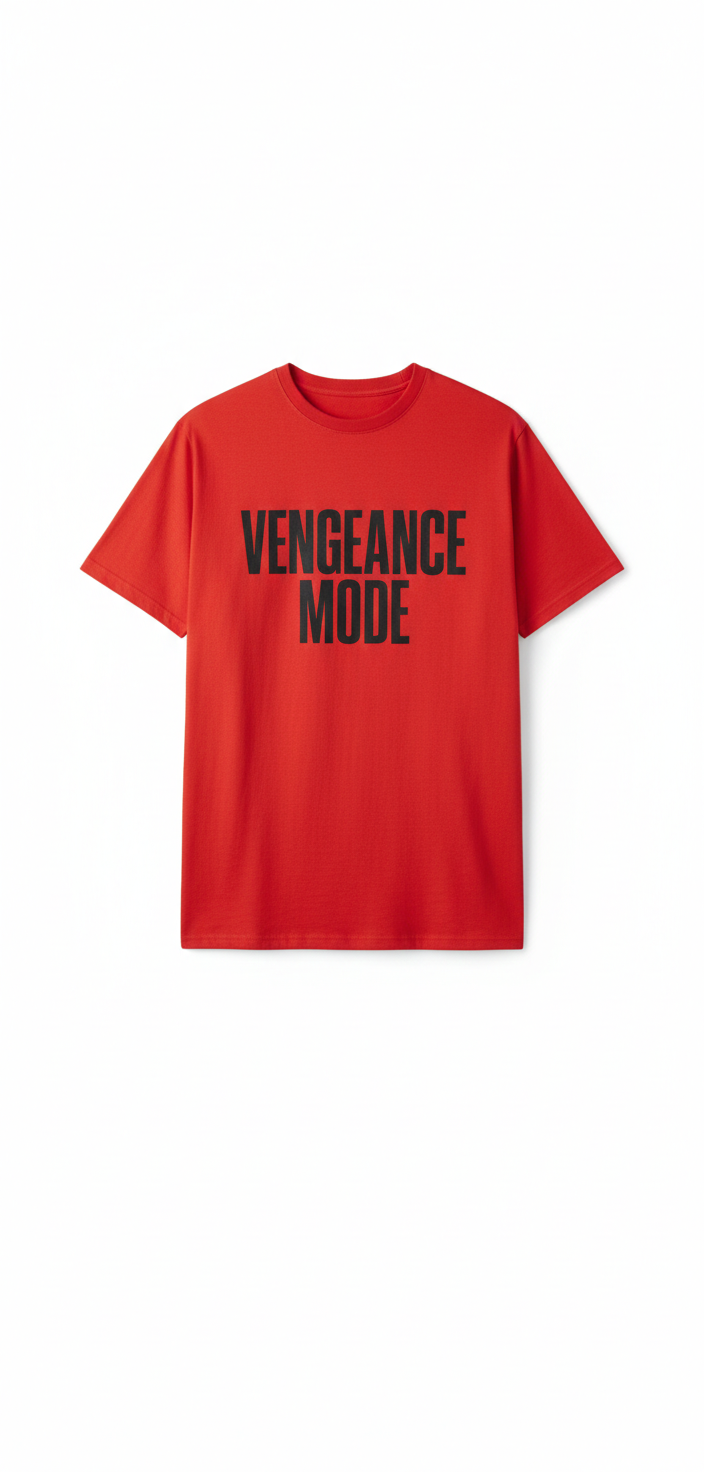 Vengeance Mode Graphic Printed T-Shirt – Bold Streetwear Style (Red)