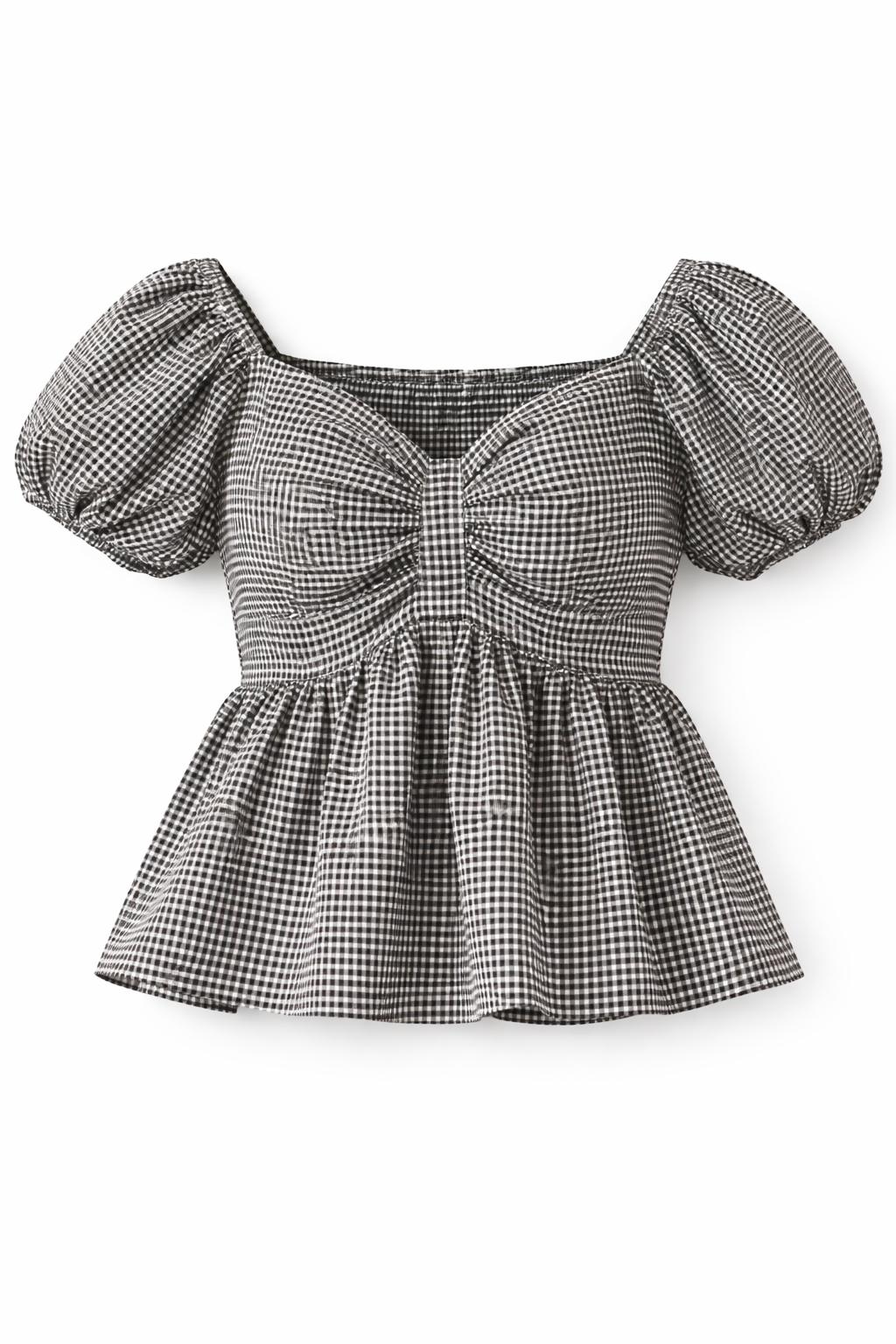 Women Black Gingham Peplum Top