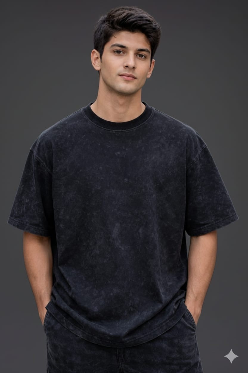 Men’s Black Acid Wash Oversized Graphic T-Shirt – The Legend Lives