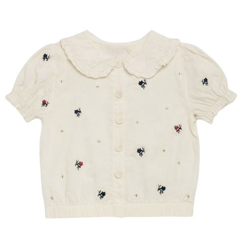 Cream Embroidered Peter Pan Collar Top