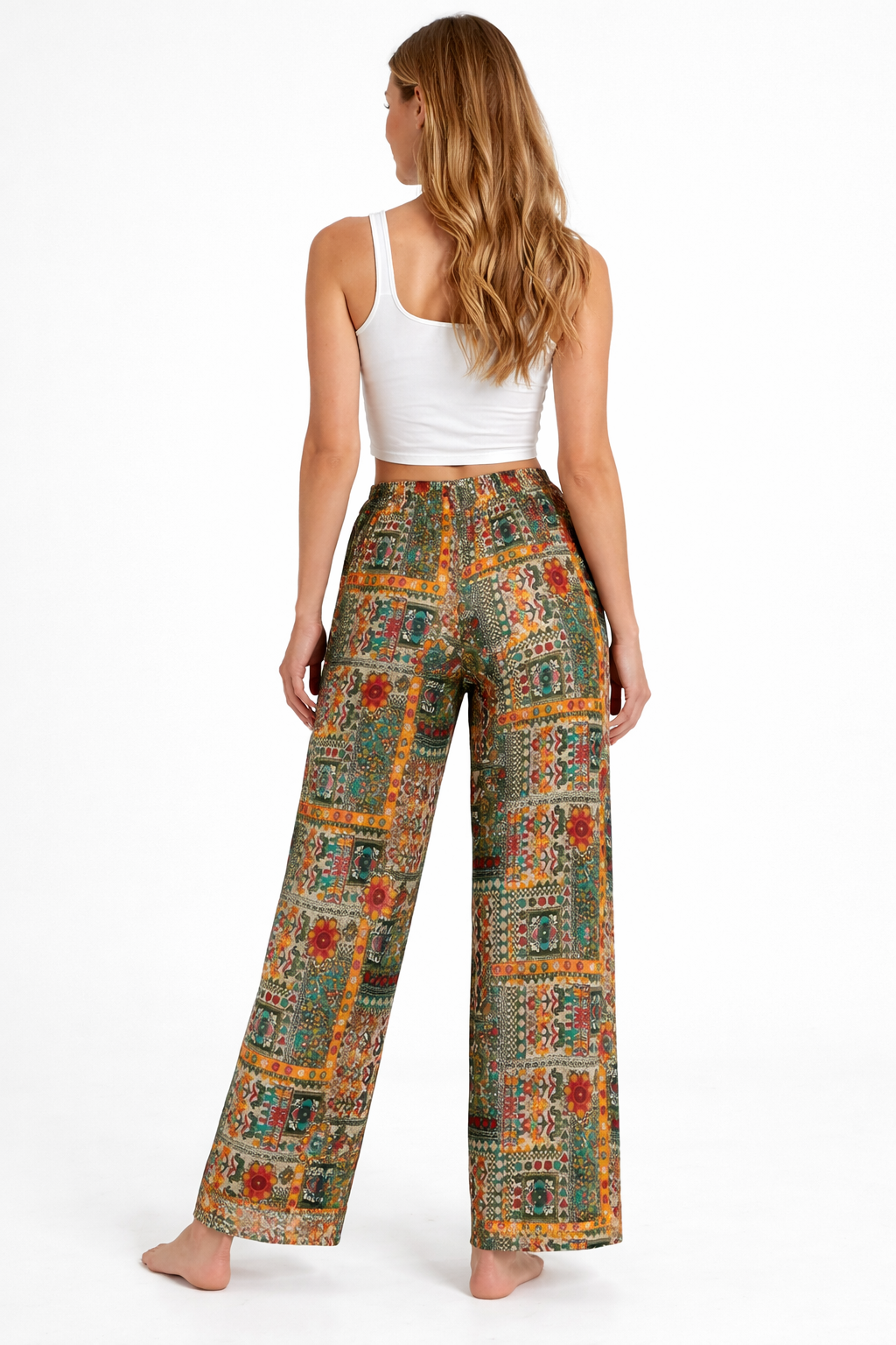 Women’s Multicolour Printed Straight-Fit Trousers (Olive green)