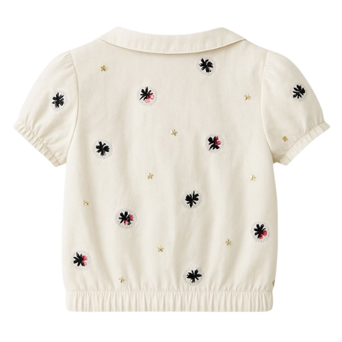Cream Embroidered Peter Pan Collar Top