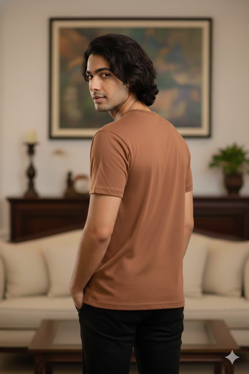 Brown Solid Crew Neck T-Shirt