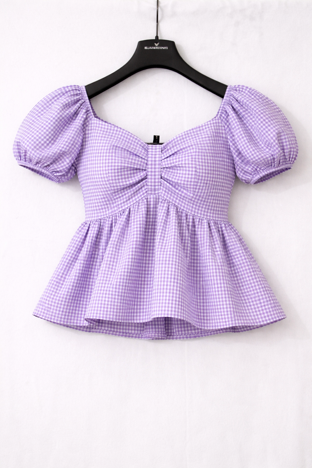Women Lavender Gingham Peplum Top