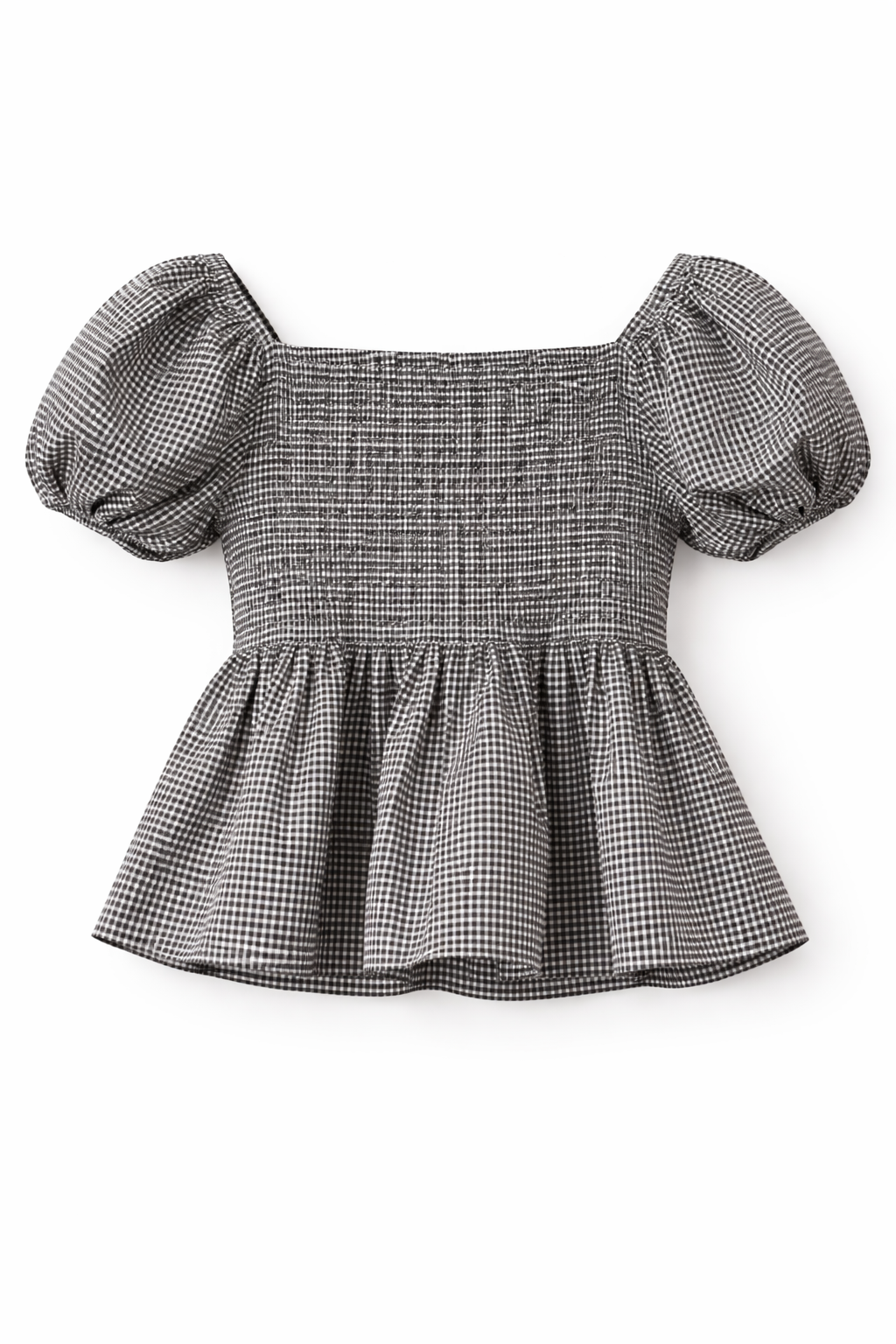 Women Black Gingham Peplum Top