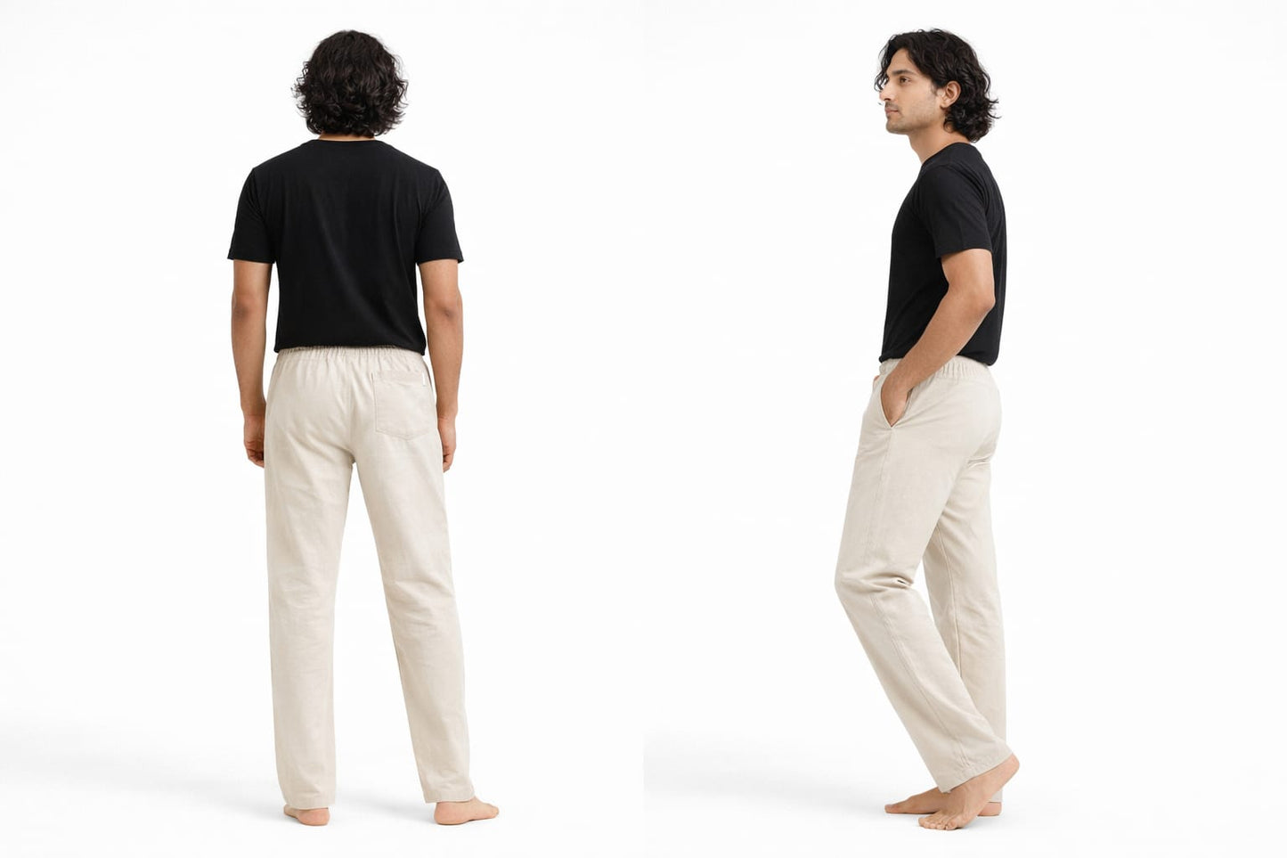 Men’s Linen Cotton Relaxed Fit Pants with Elastic Waist & Drawstring – Sand Beige