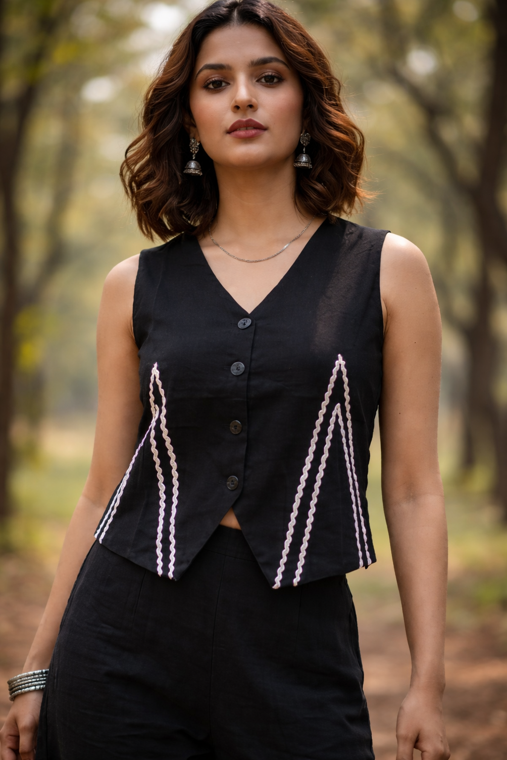 Midnight Black Sleeveless Embroidered Co-ord Set