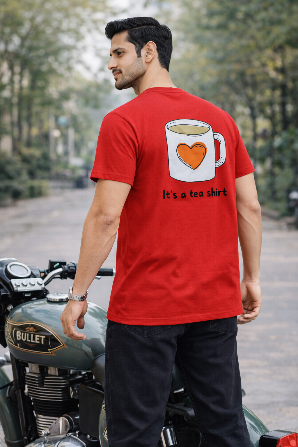 Tea Shirt Pun Graphic T-Shirt – Cute & Punny Back Print (Red)