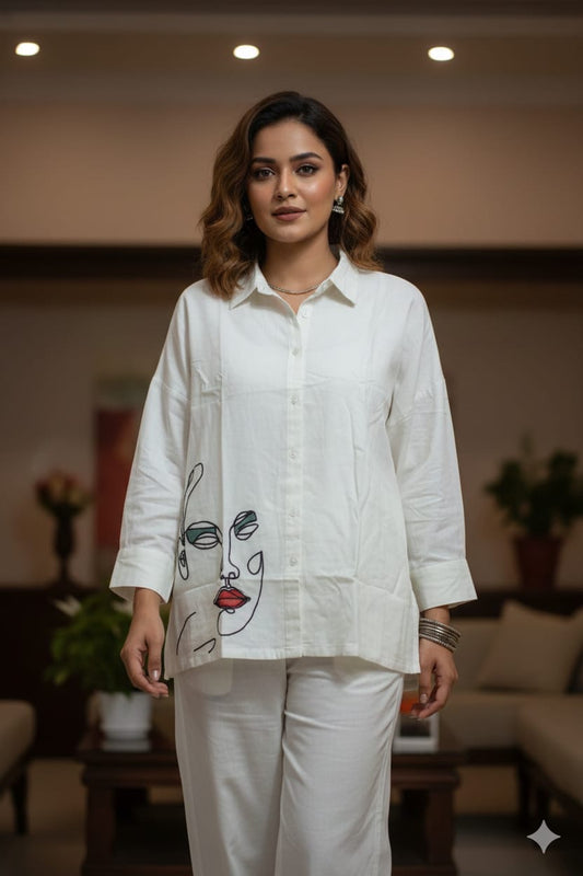 Ivory Abstract Face Print Co-Ord Set