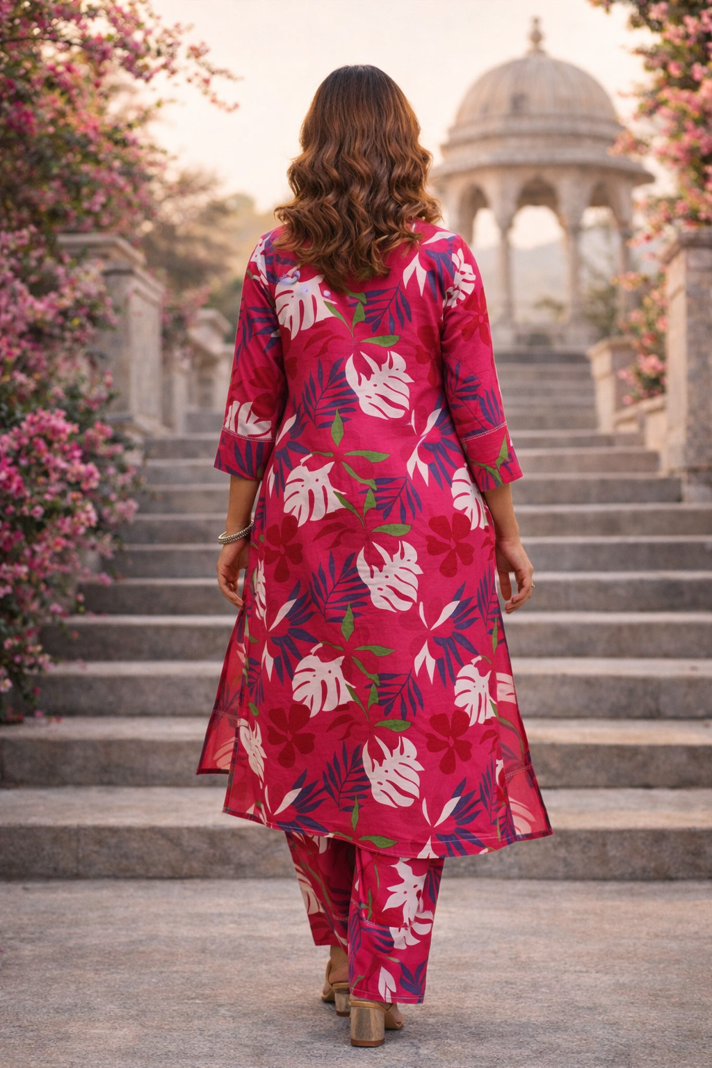 Pink Floral Printed Kurta Pant Set for Women – Elegant Everyday Wear