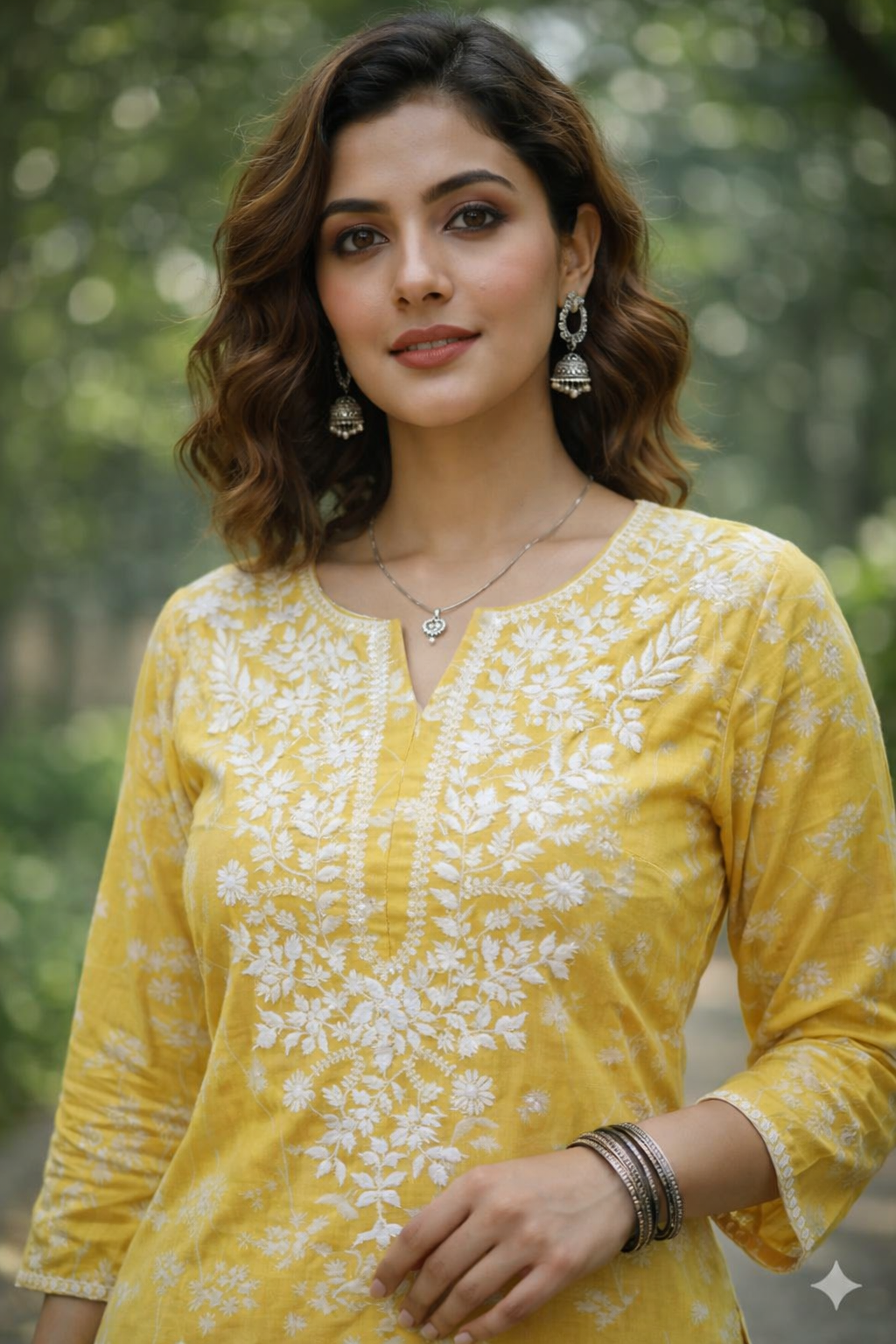 Sunshine Yellow Floral Chikankari Cotton Kurta Set