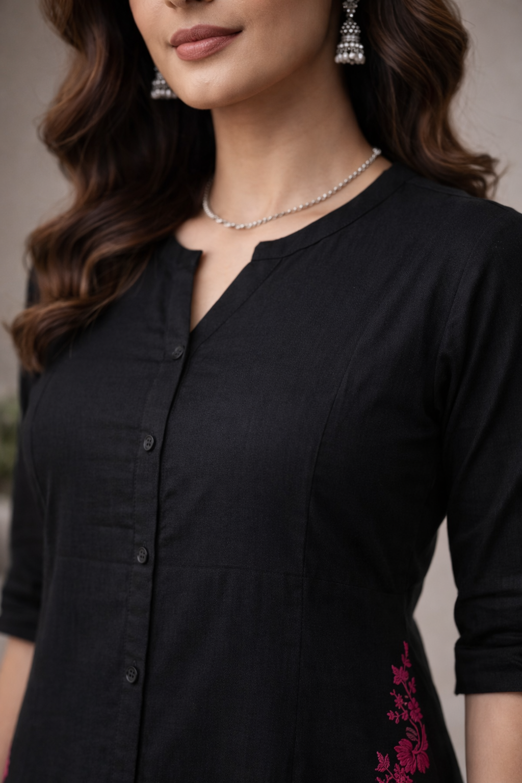 Classic Black Cotton Kurta Pant Set for Women