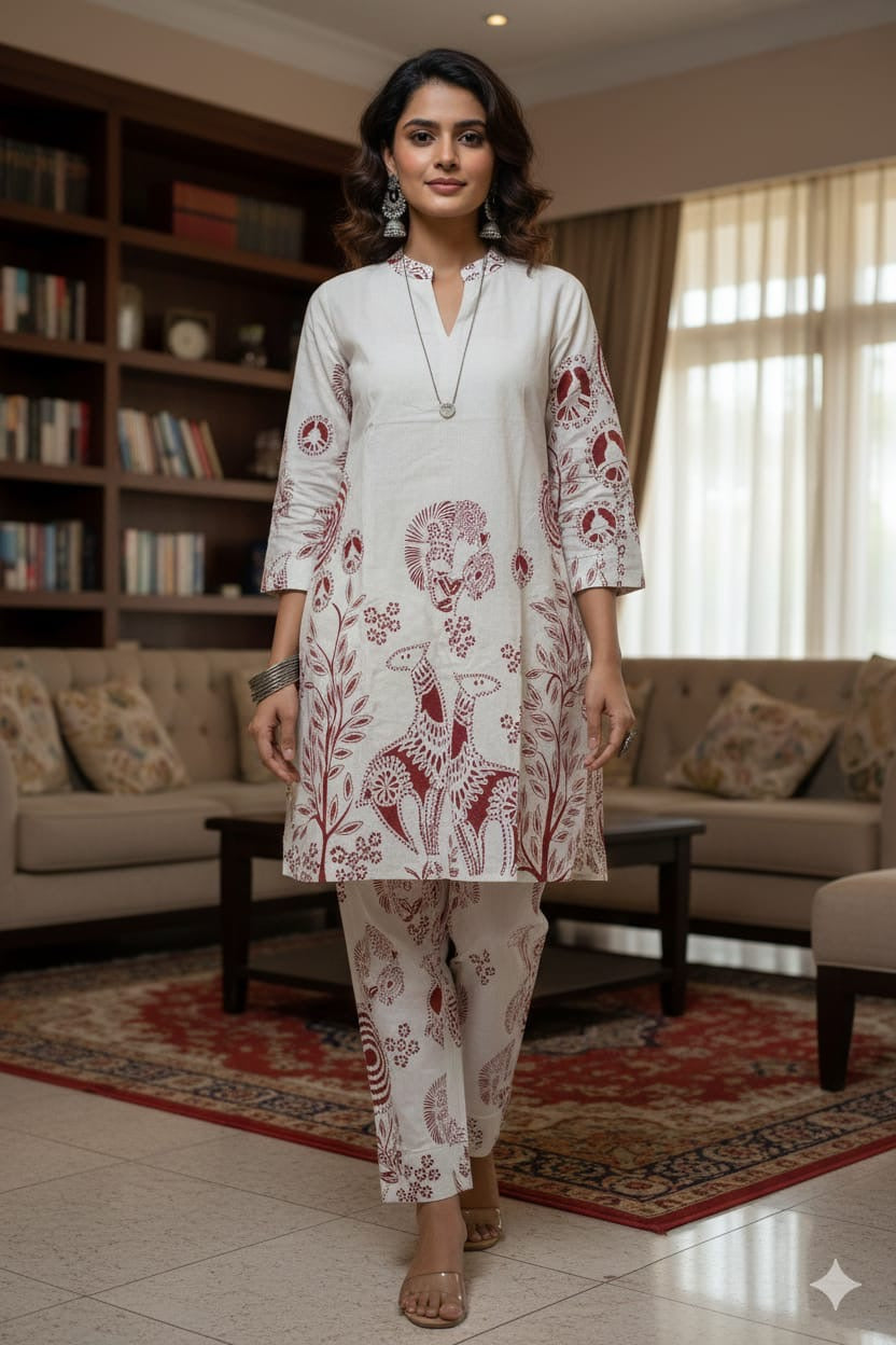 Maroon Mandala Hand-Block Printed Cotton Co-ord Set