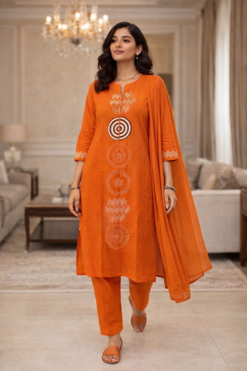 Rust Aura Handcrafted Kurta Set with Dupatta