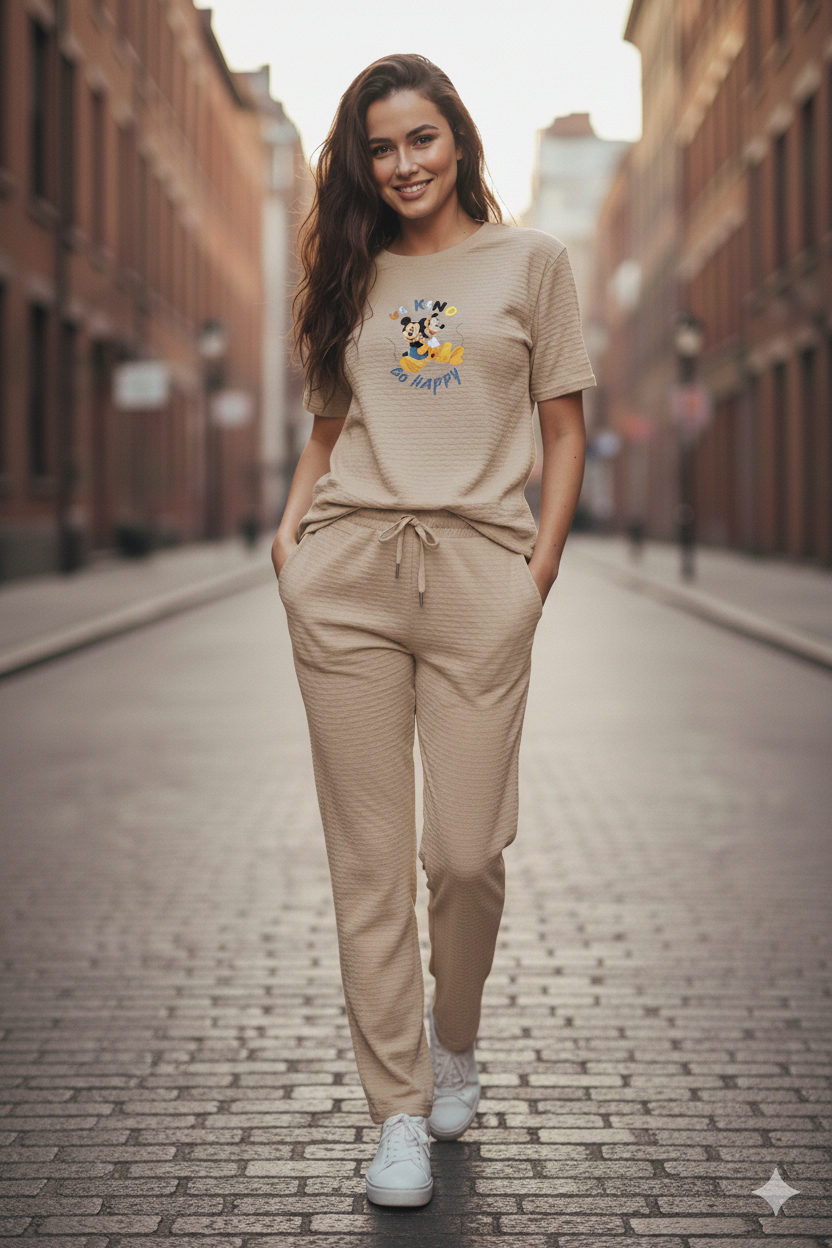 Sand Beige Cotton Loungewear Set