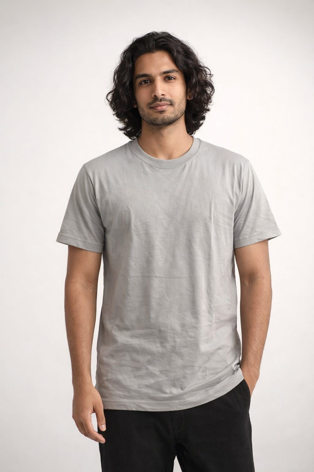 Grey Solid Crew Neck T-Shirt