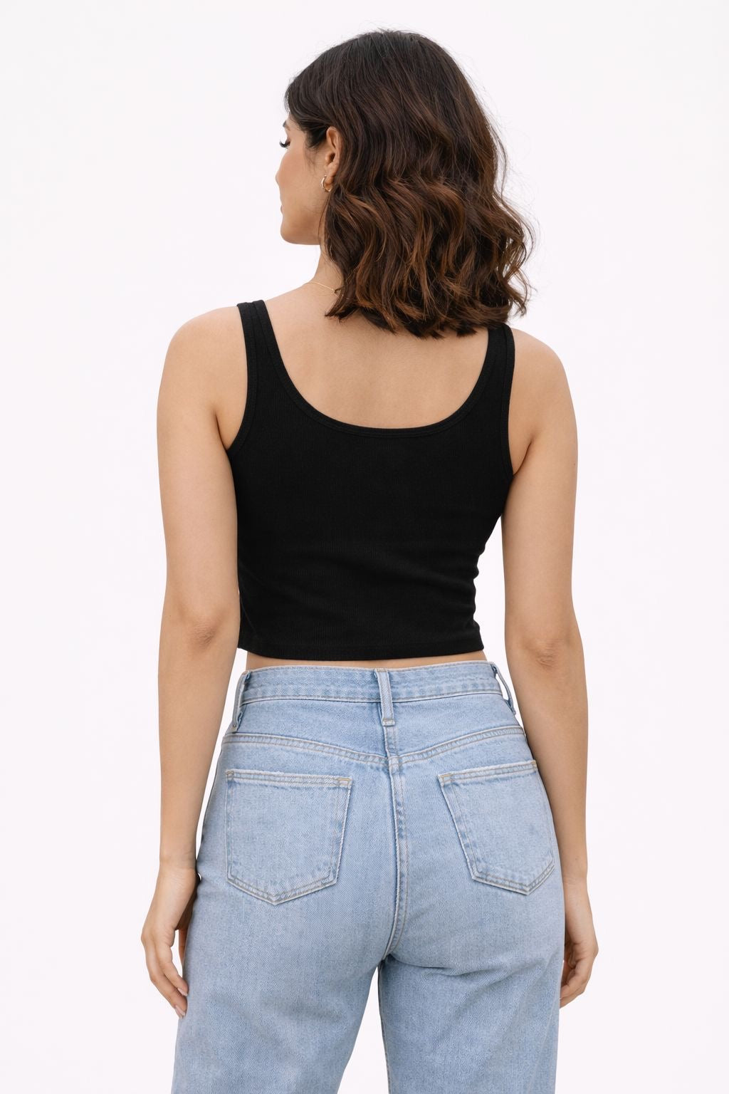 Black Sleeveless Ribbed Crop Top