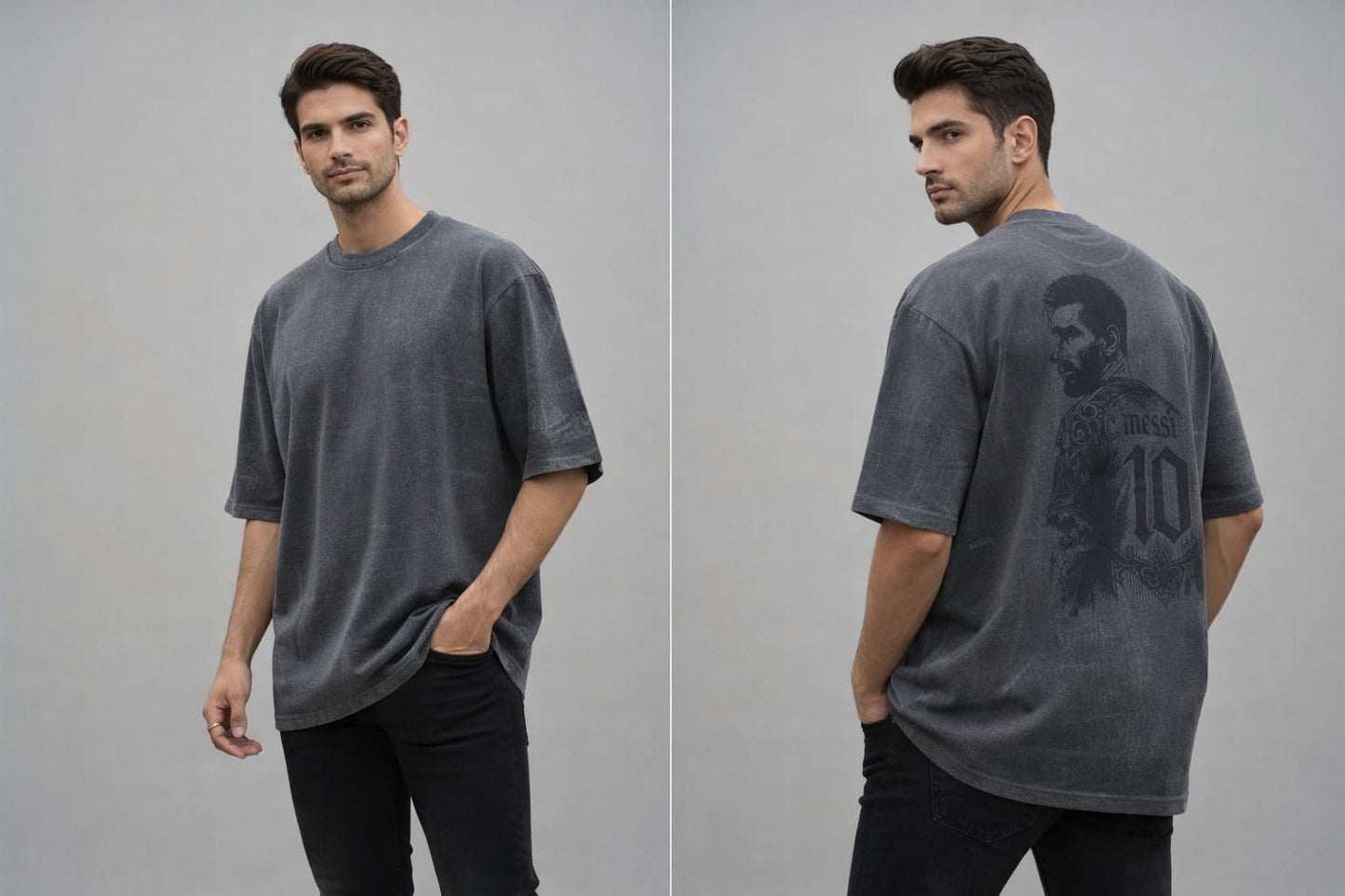 Men’s Charcoal Grey Acid Wash Oversized Graphic T-Shirt