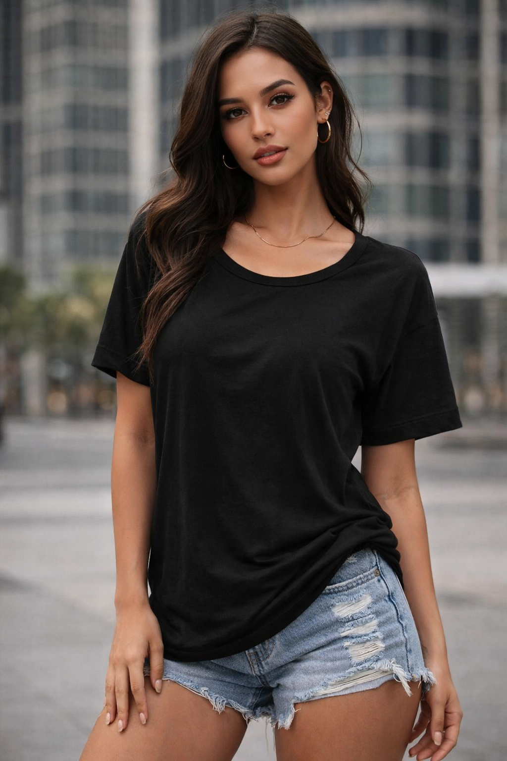 Classic Black Crew Neck Cotton T-Shirt for Women (Everyday Casual Essential)