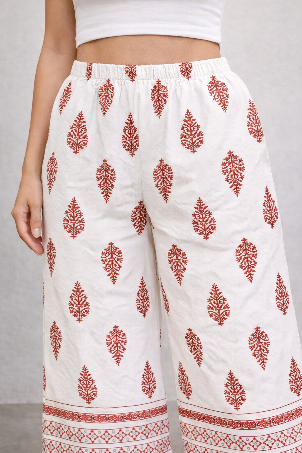 Women’s Rust Ethnic Printed Straight-Fit Casual Trousers
