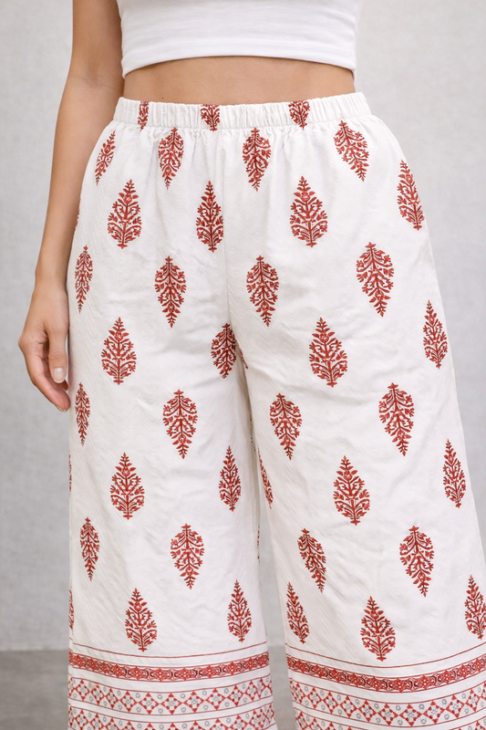 Women’s Rust Ethnic Printed Straight-Fit Casual Trousers
