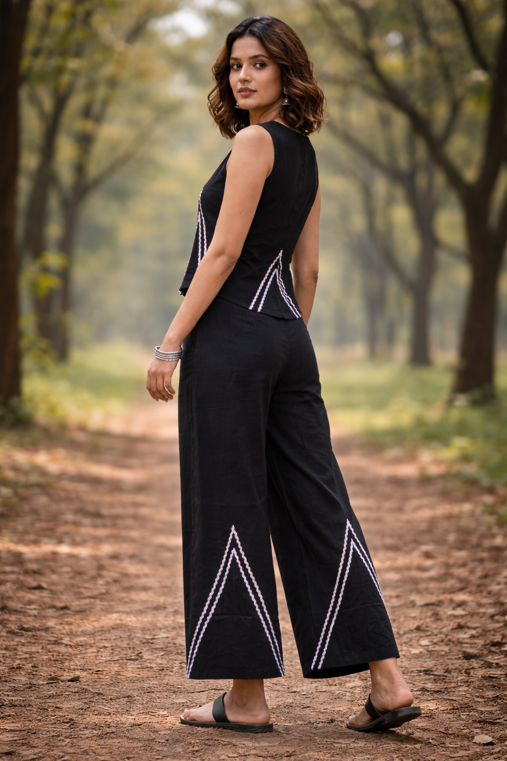 Midnight Black Sleeveless Embroidered Co-ord Set