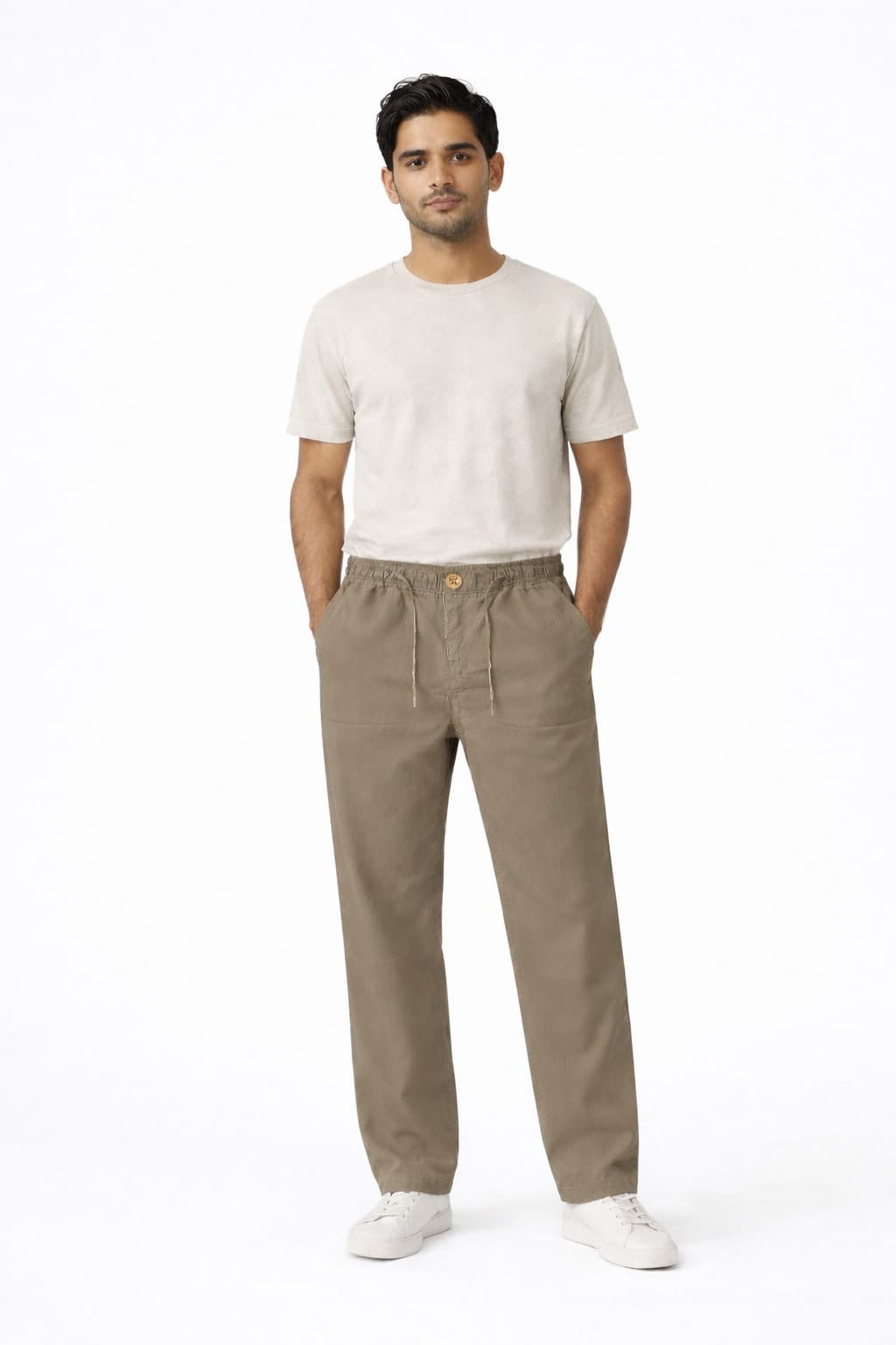 Men’s Linen Cotton Relaxed Fit Pants with Elastic Waist & Drawstring