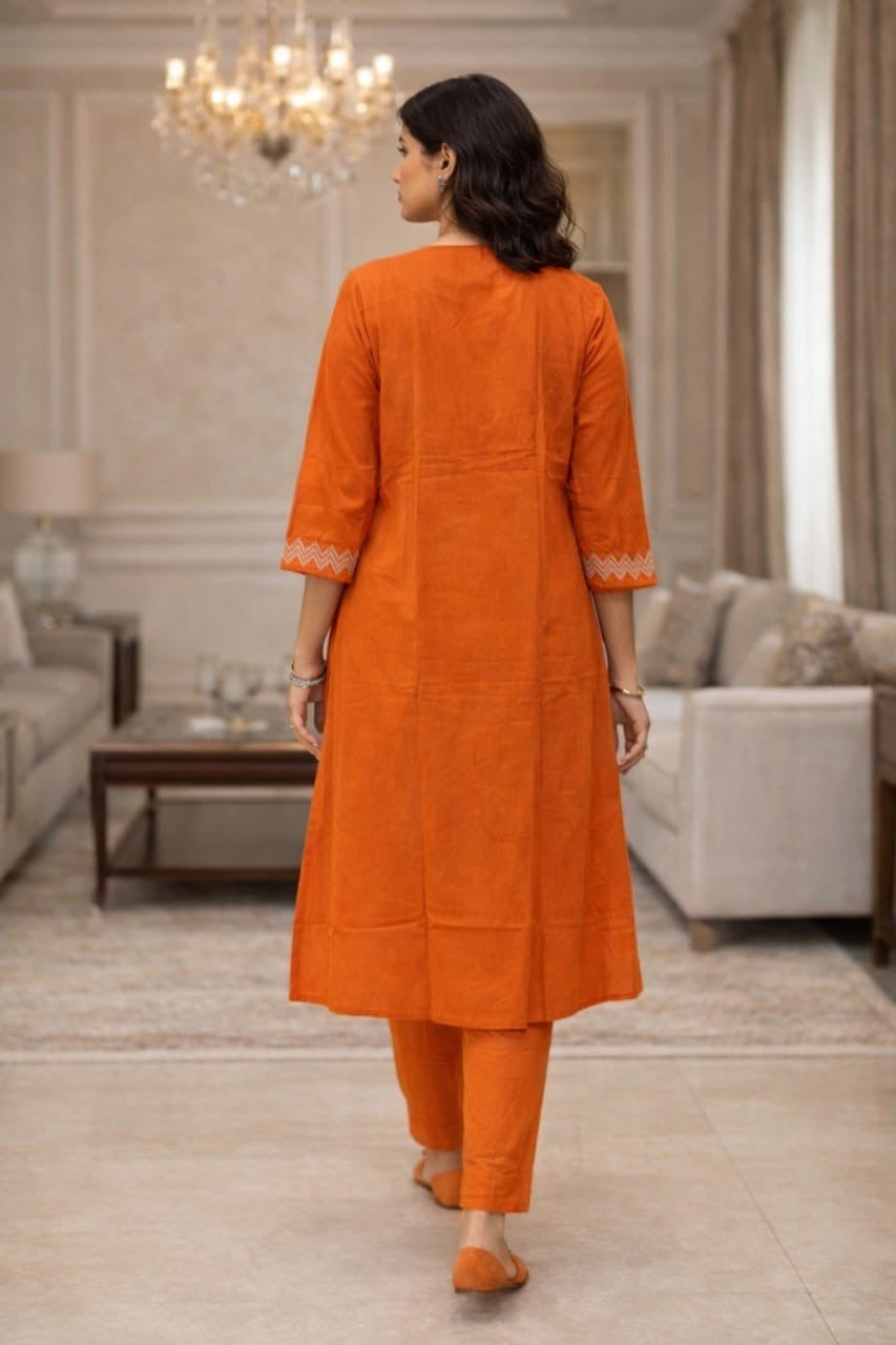 Rust Aura Handcrafted Kurta Set with Dupatta