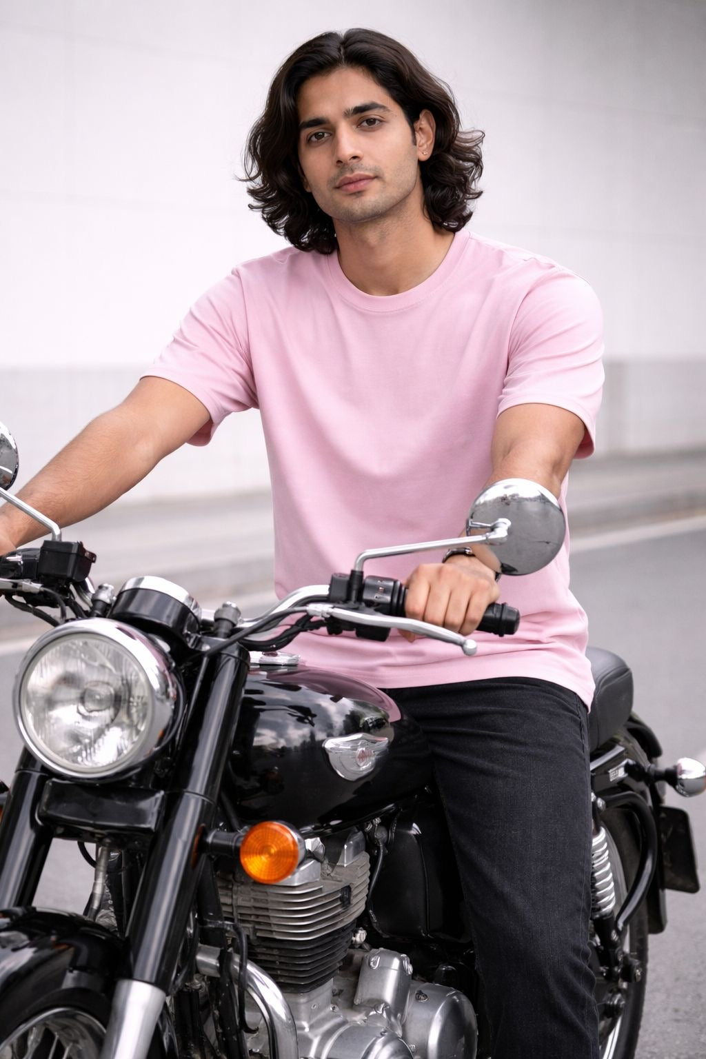 Light Pink Solid Crew Neck T-Shirt