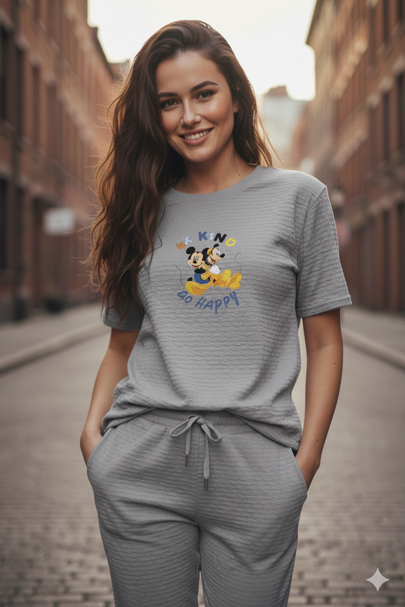 Women’s Casual Lounge Set with Graphic Tee & Drawstring Pants