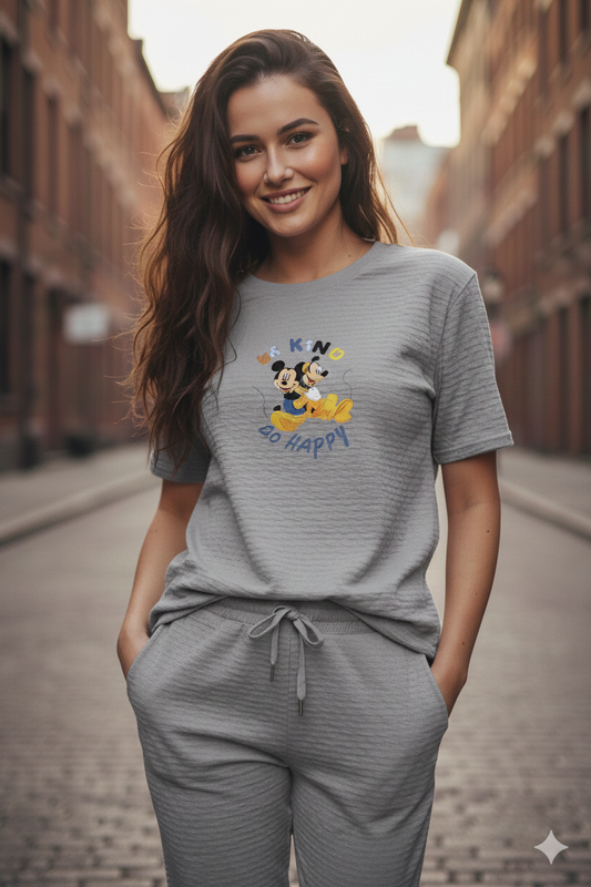 Women’s Casual Lounge Set with Graphic Tee & Drawstring Pants