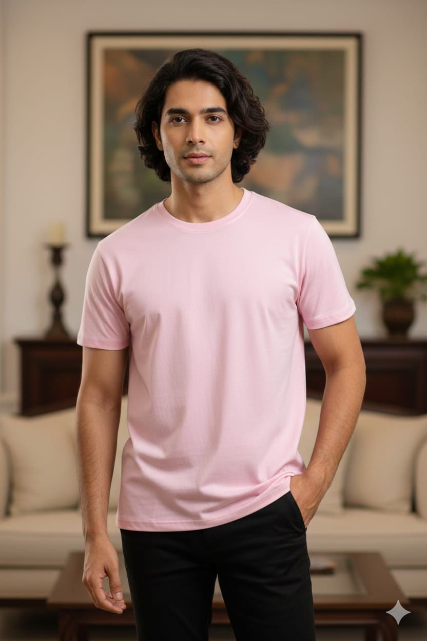 Light Pink Solid Crew Neck T-Shirt