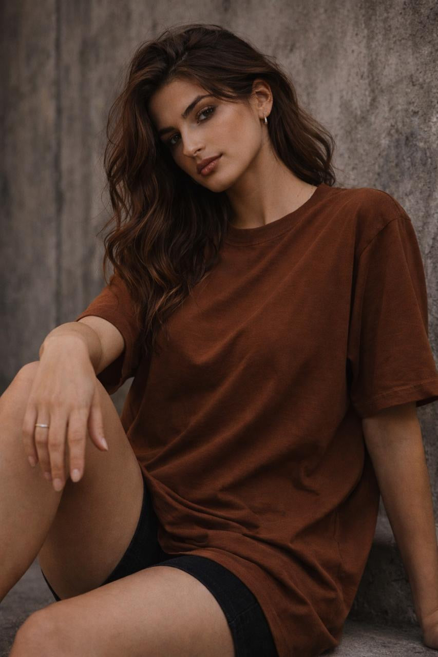 “Believe” Back Print Oversized Brown T-Shirt