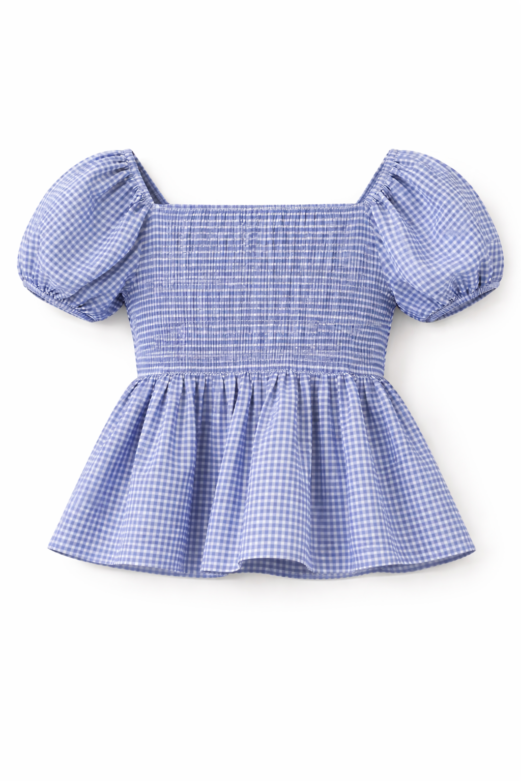 Women Blue Gingham Peplum Top