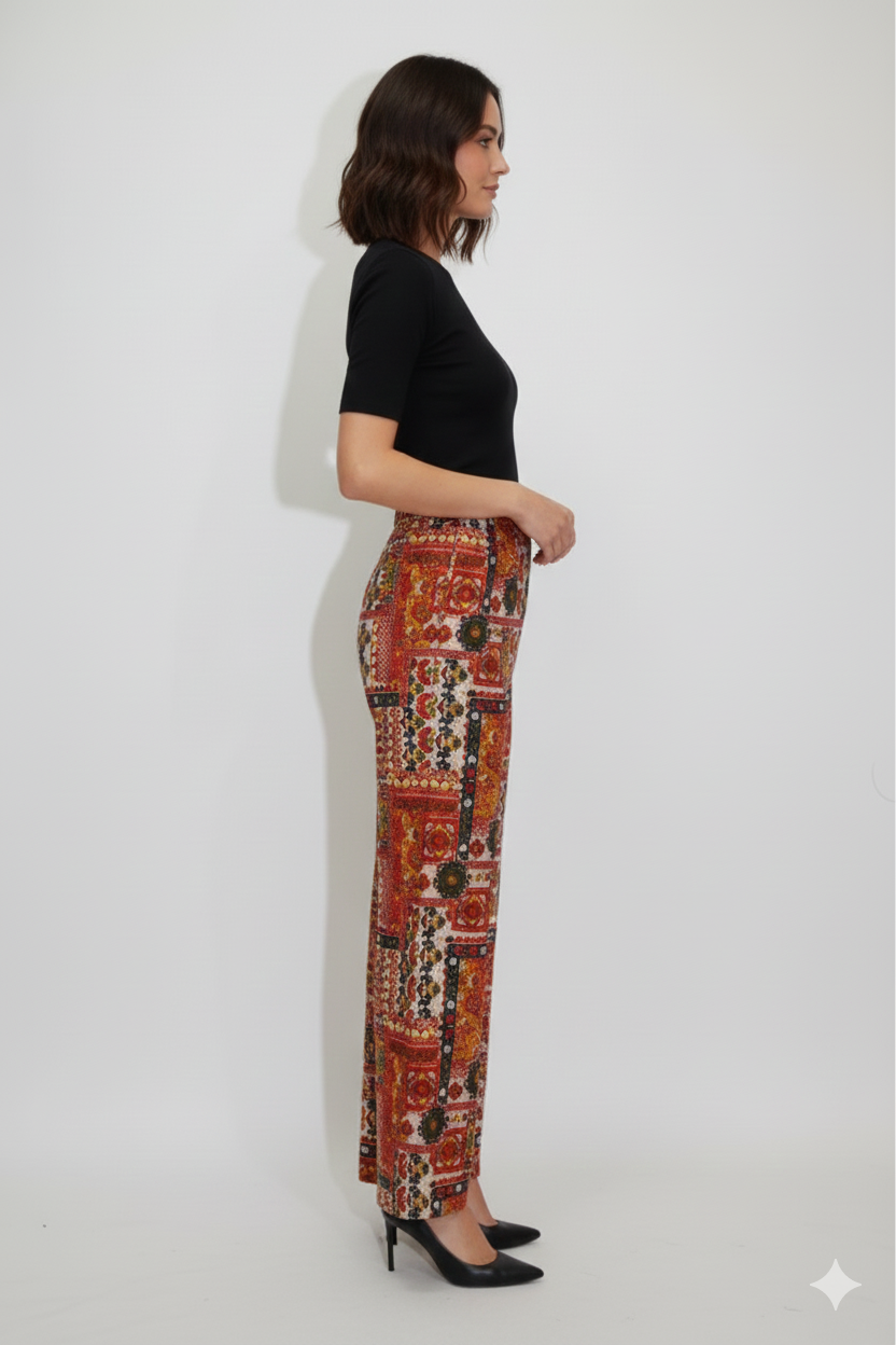 Women’s Red Multicolour Printed Straight-Fit Trousers (Olive green)
