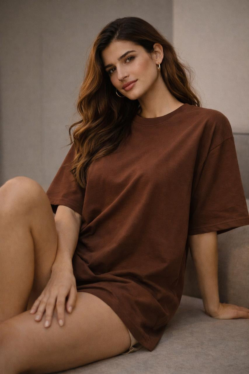 “Believe” Back Print Oversized Brown T-Shirt